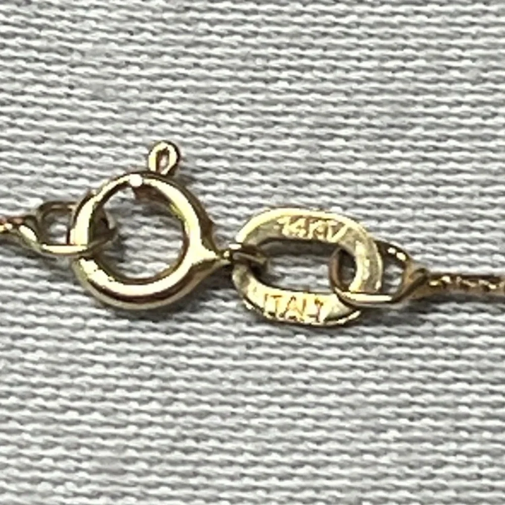 14KT Yellow Gold Pearl Diamond Teardrop Pendant Box‎ Chain Necklace Italy 2.7g